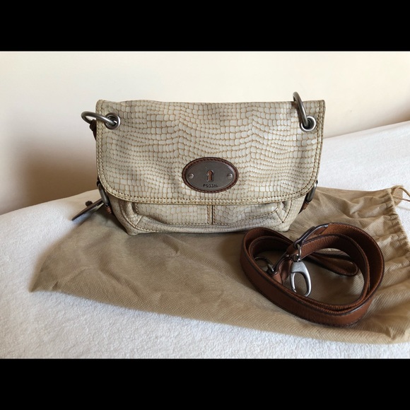 FOSSIL MADDOX SNAKE PRINT TAN/BROWN LEATHER 👜 - Picture 6 of 17
